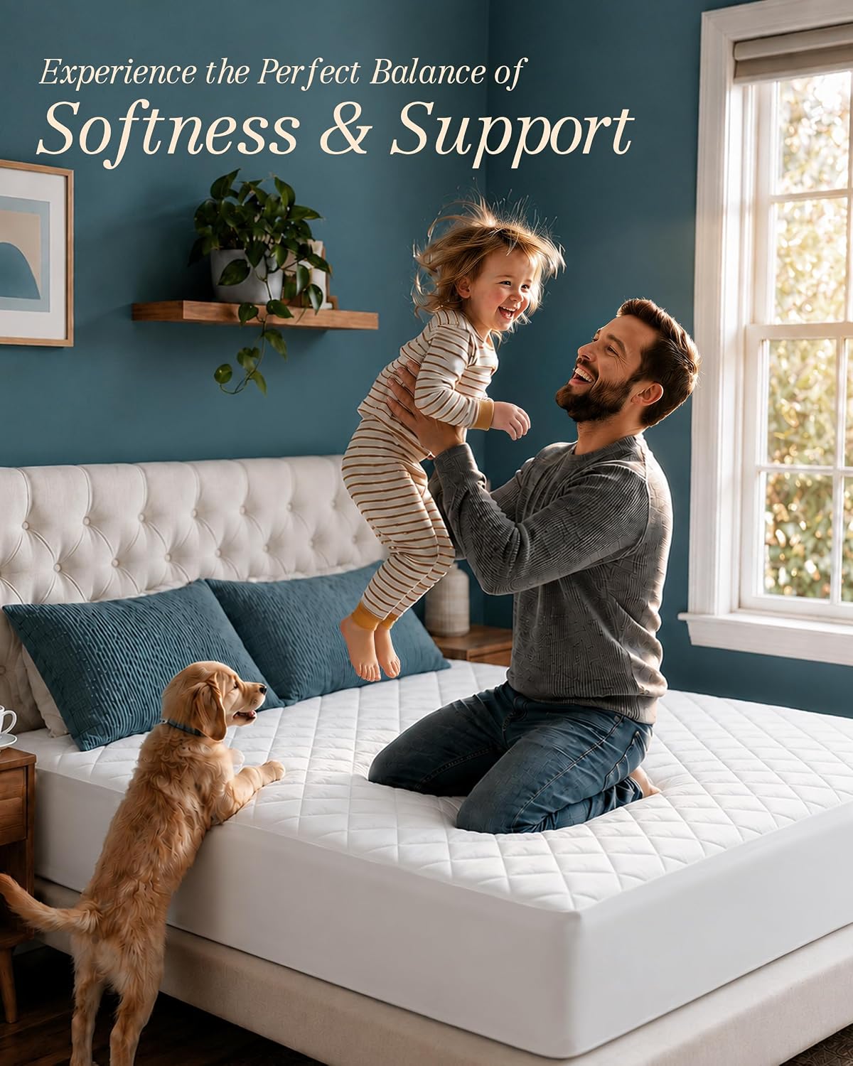 Queen Mattress Pad, Quilted Mattress Protector Topper fits 16" Deep Pocket