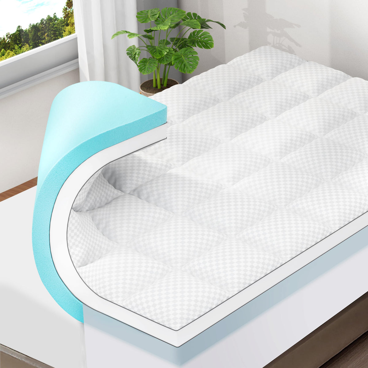 OLANLY 4 Inch Dual-Layer Mattress Topper, Gel Memory Foam, White