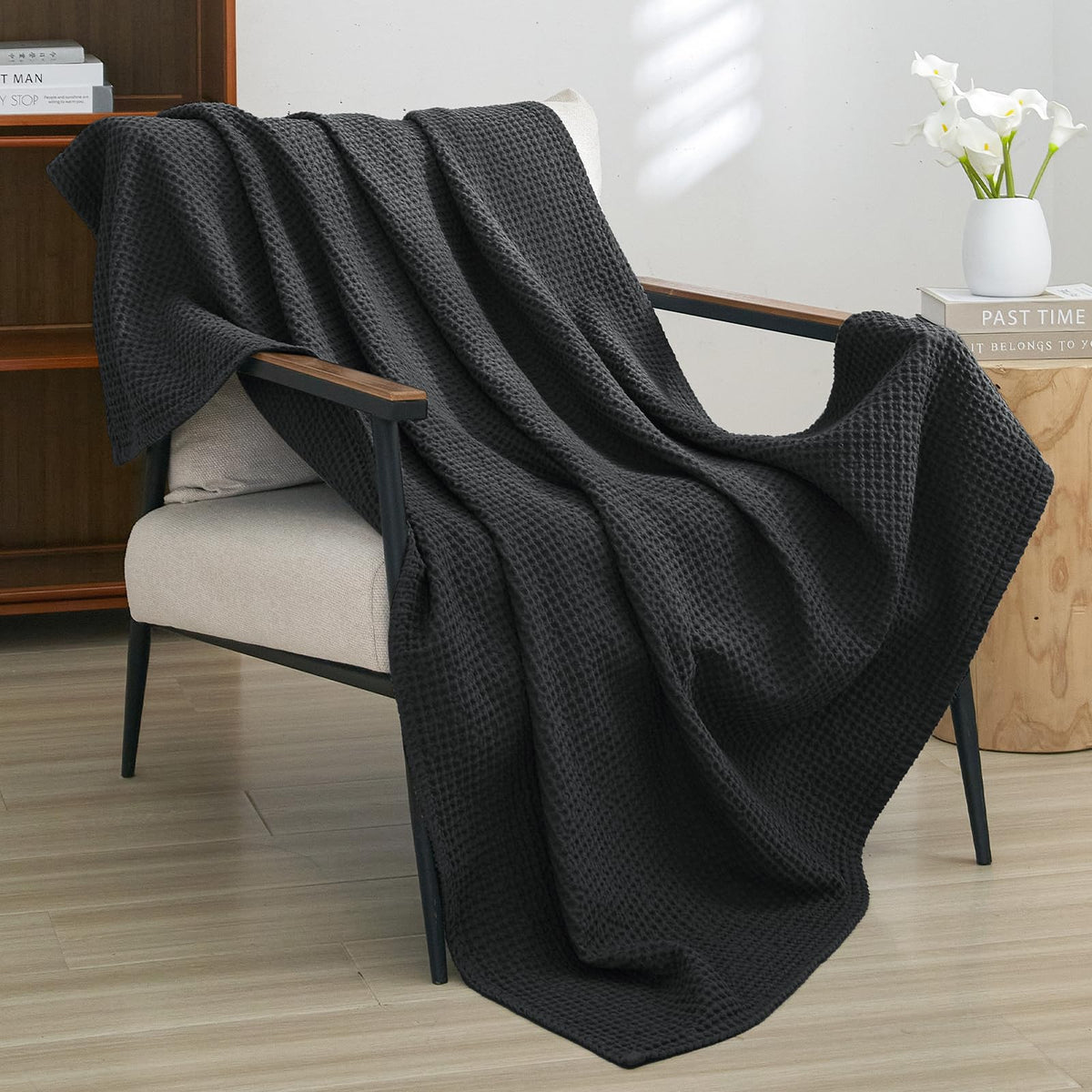 PHF 100% Cotton Waffle Blanket Lightweight Breathable, Twin Size, White