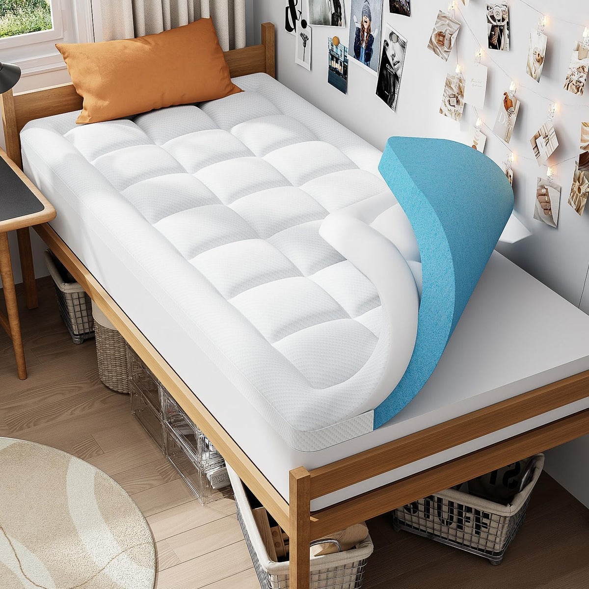 ELEMUSE 3 Inch Queen Dual Layer Memory Foam Mattress Topper with Pillowtop