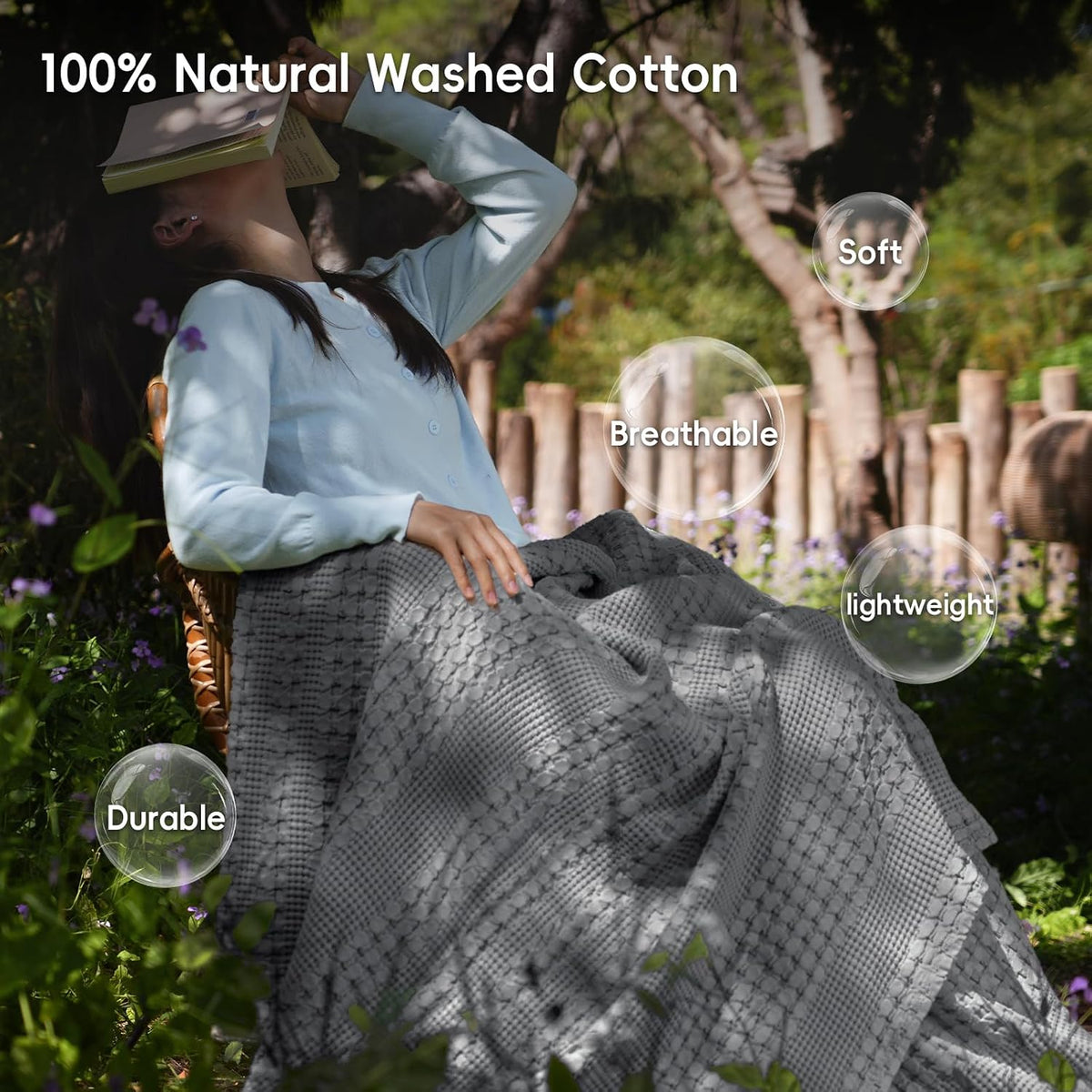 David's Home 100% Cotton Waffle Blanket King Size, Lightweight Breathable Soft Cooling Blanket for All Seasons, Gift for Women, Aesthetics Home Decor for Couch Sofa Bedding,Grey,108x90