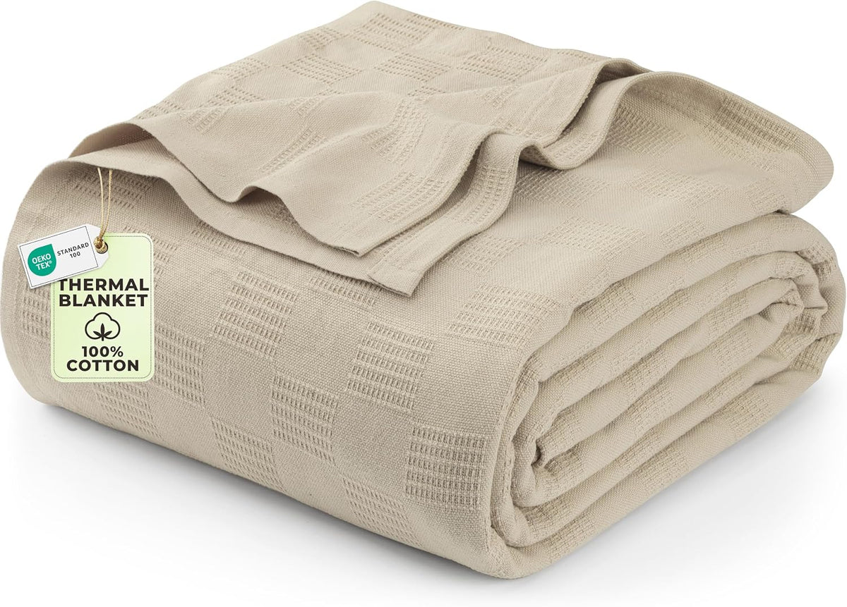 Utopia Bedding 100% Cotton Thermal Blanket Khaki Twin, 90x72 Inches