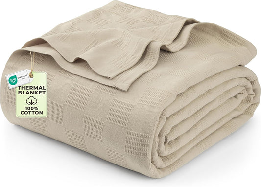 Utopia Bedding 100% Cotton Thermal Blanket Khaki Twin, 90x72 Inches
