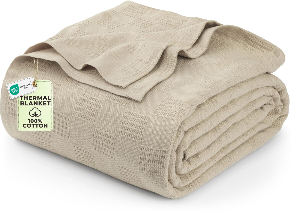 Utopia Bedding 100% Cotton Thermal Blanket Khaki Twin, 90x72 Inches
