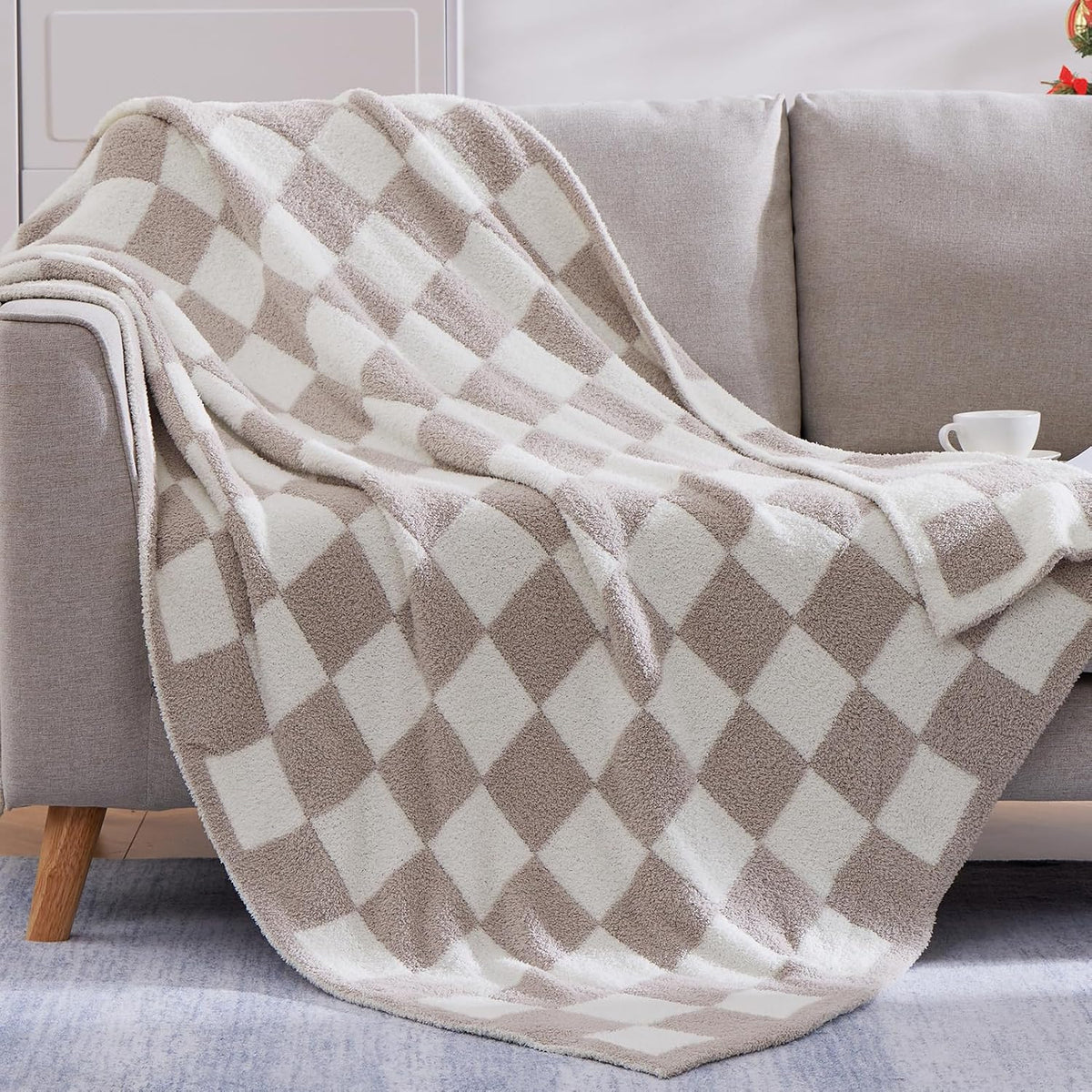 WRENSONGE Soft Checkered Throw Blanket for Couch-Cozy Fall Knitted Blankets