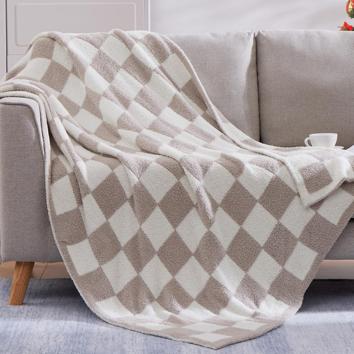 WRENSONGE Soft Checkered Throw Blanket for Couch-Cozy Fall Knitted Blankets