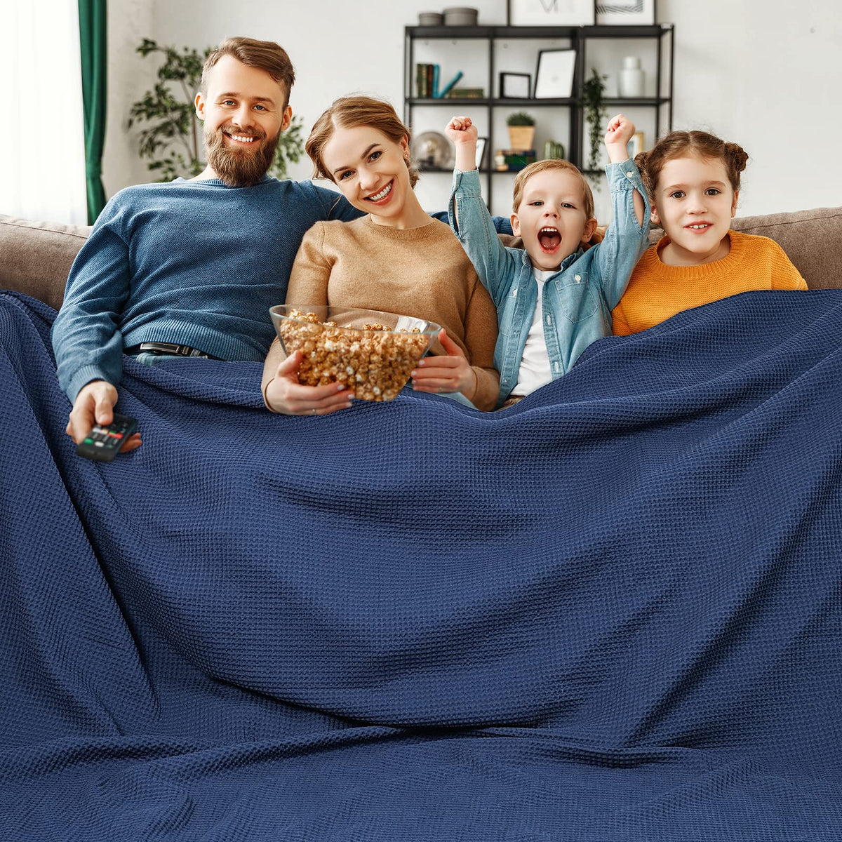 PHF 100% Cotton Waffle Blanket Lightweight Breathable, Twin Size, White