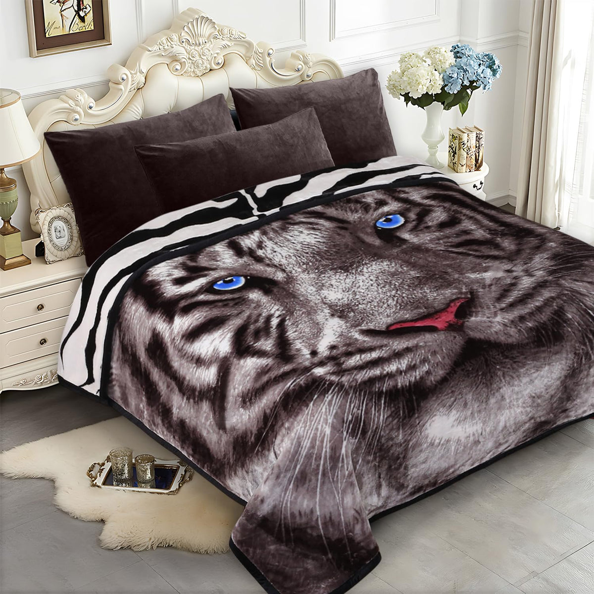 JYK Wolf Blanket Korean Style Queen Size Fleece Bed Blanket, 520GSM 2 Ply