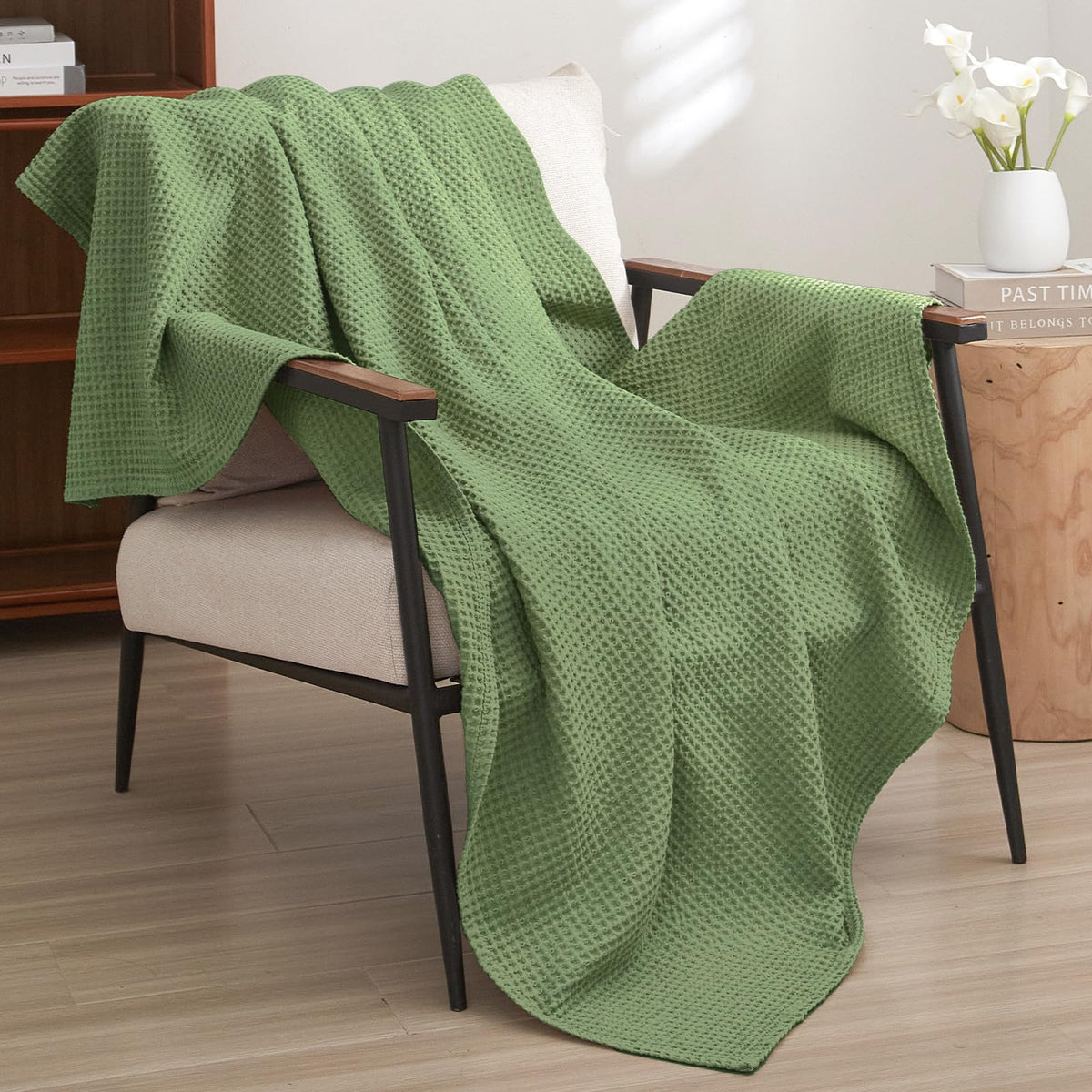 PHF 100% Cotton Waffle Blanket Lightweight Breathable, Twin Size, White