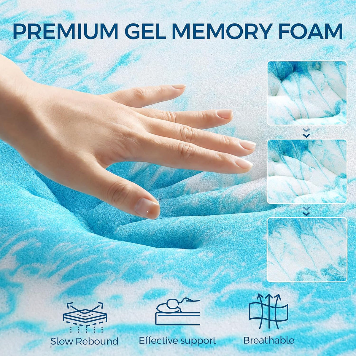 Premium Dual Layer 4 Inch Memory Foam Mattress Topper, 2 Inch Gel Memory Foam and 2 Inch Pillow Top Mattress Pad Cover for Back Pain, Extra Thick Comfort Support（Queen 60"x80"） Grey