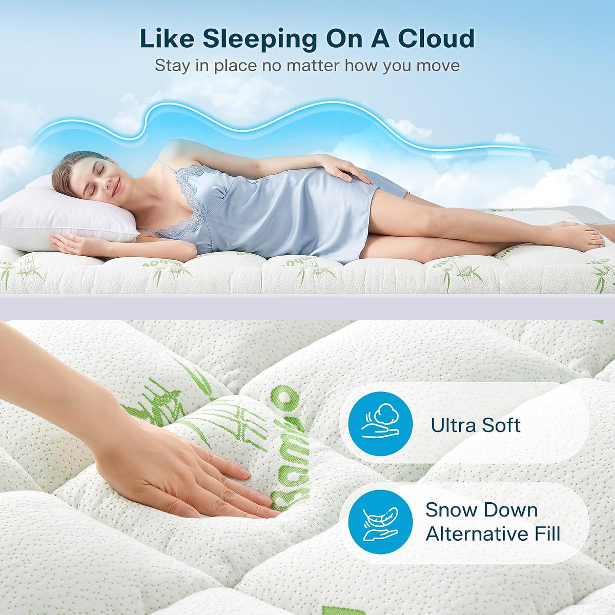 Waterproof Queen Size Mattress Topper Viscose Derived from Bamboo, Extra Thick Mattress Pad for Back Pain, Cooling Mattress Protector with Deep Pocket 8"-21", Green,Queen