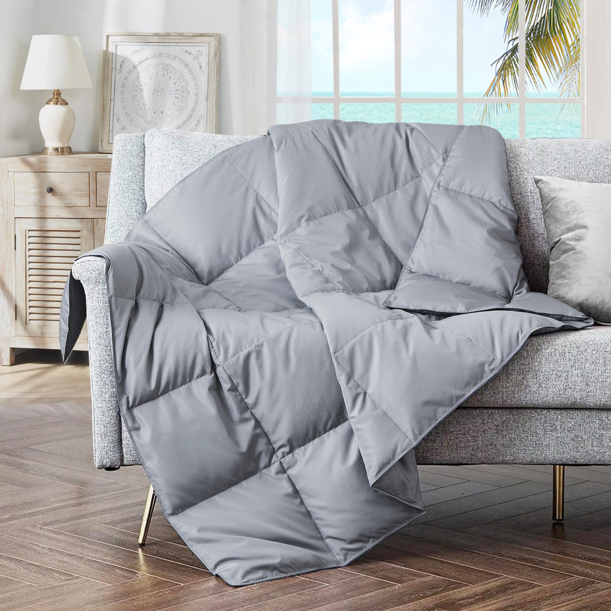 puredown® Soft Feather Down Throw Blanket Lightweight Packable Couch Throw for Indoor and Outdoor Use, Throw 50"X70", Navy