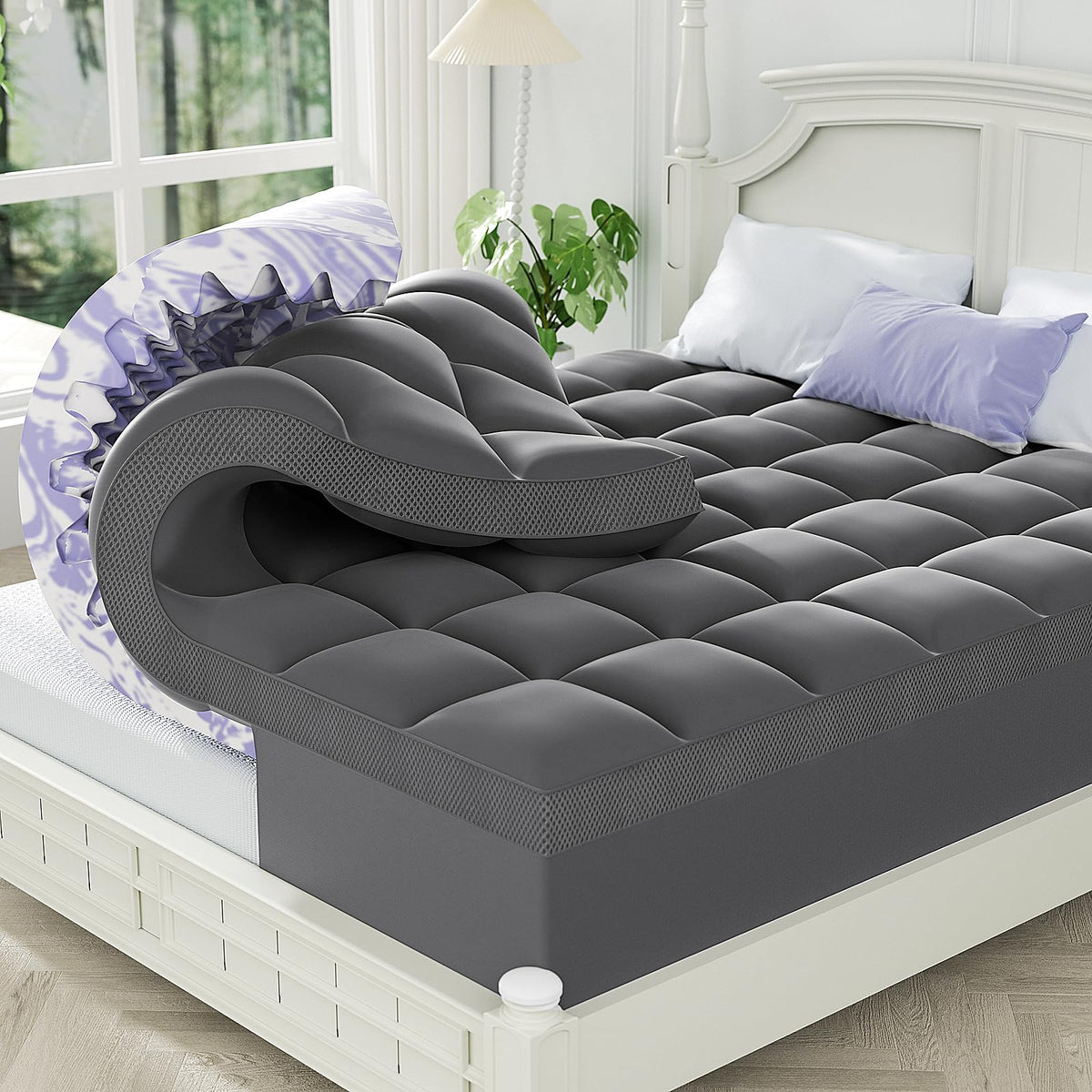 ChiXpace Dual Layer 4 Inch Memory Foam Mattress Topper Queen