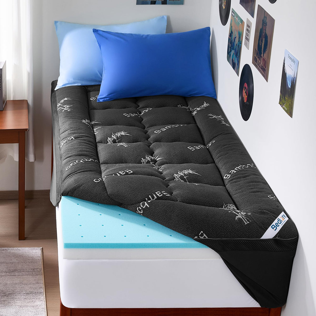 BEDLORE 4 Inch Dual Layer Memory Foam Mattress Topper Queen