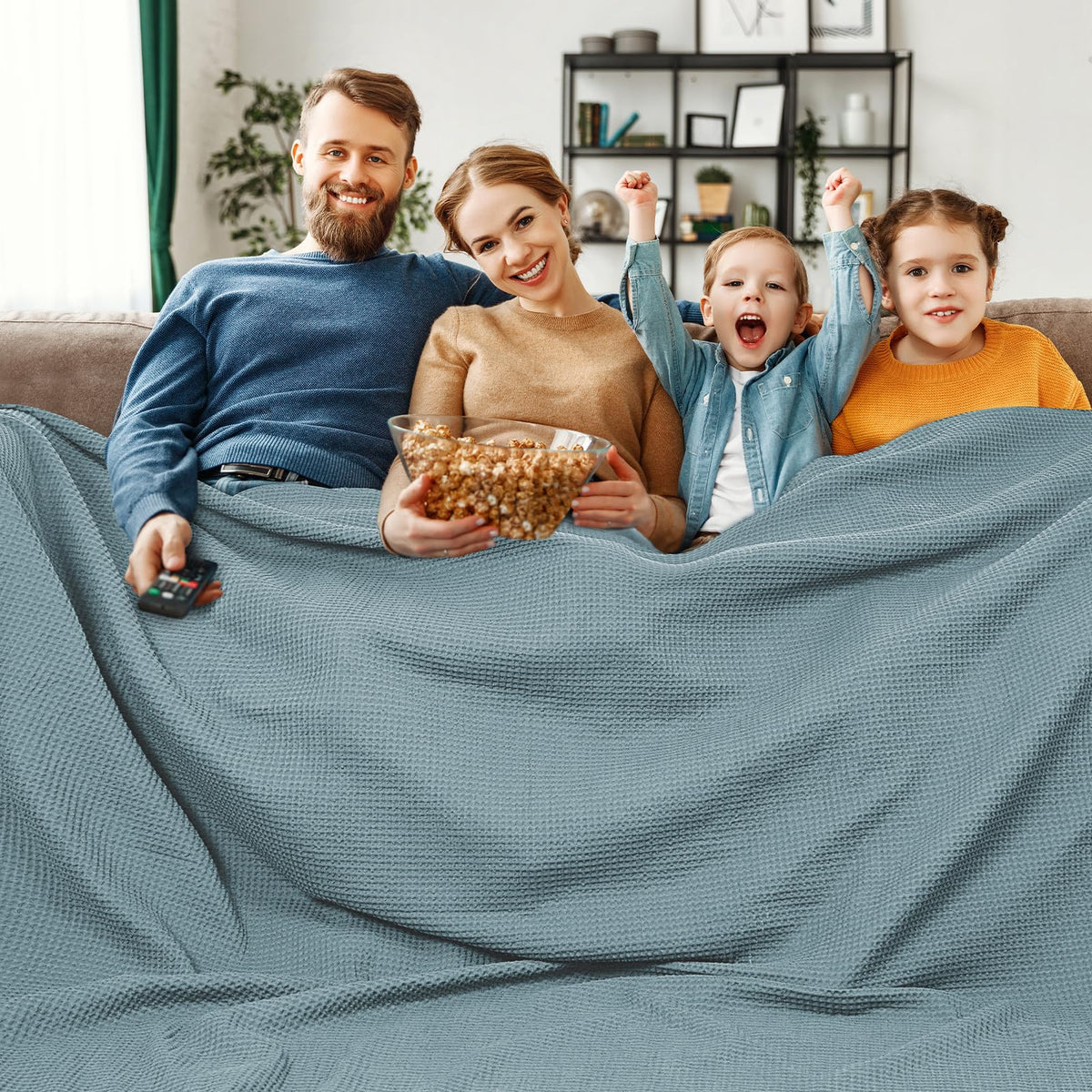 PHF 100% Cotton Waffle Blanket Lightweight Breathable, Twin Size, White