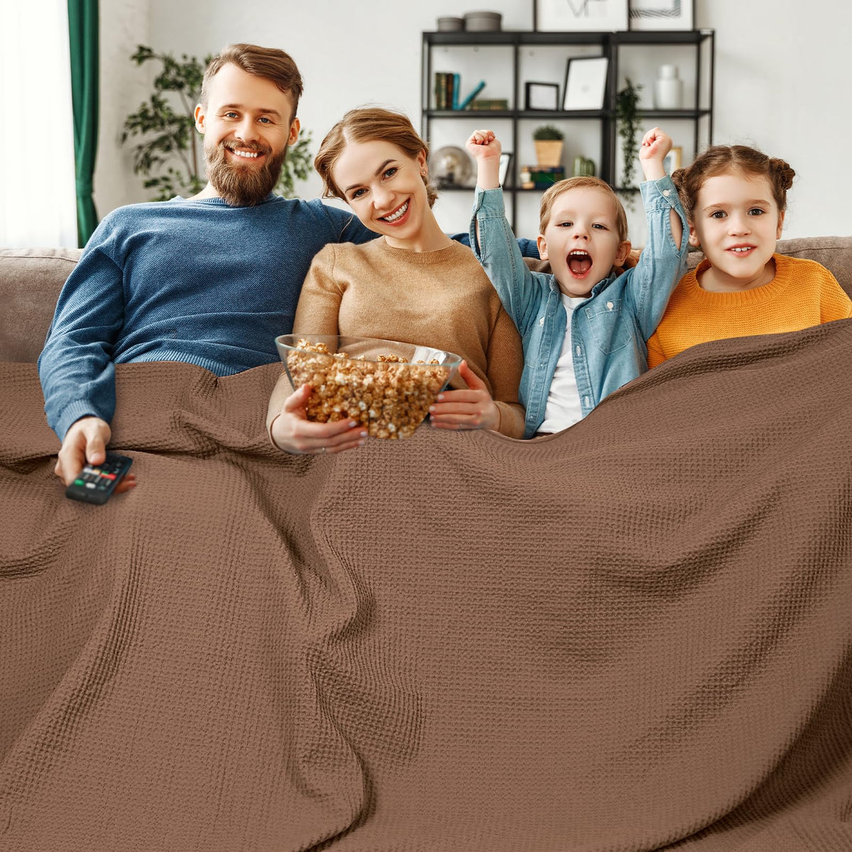 PHF 100% Cotton Waffle Blanket Lightweight Breathable, Twin Size, White