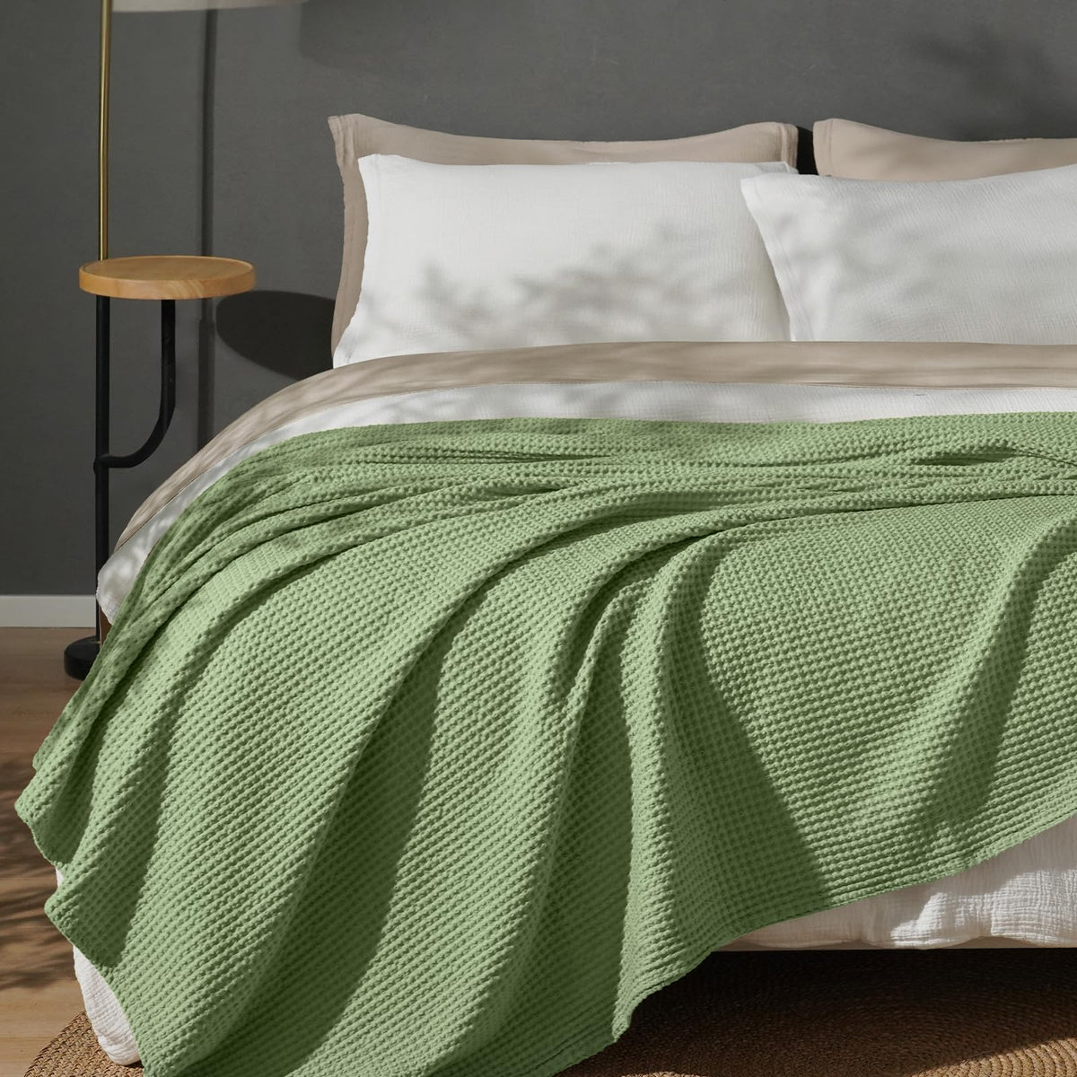 PHF 100% Cotton Waffle Blanket Lightweight Breathable, Twin Size, White