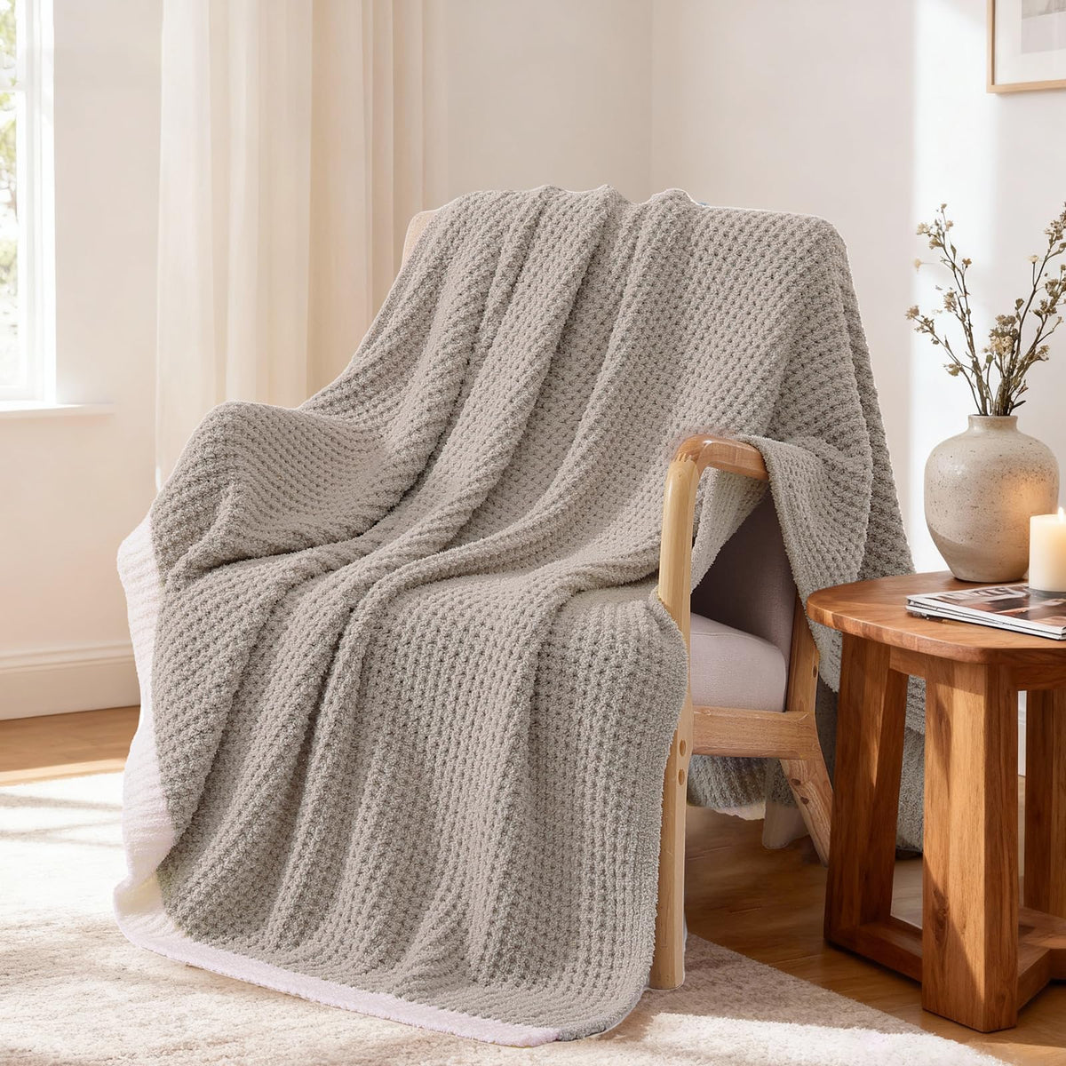WRENSONGE Soft Checkered Throw Blanket for Couch-Cozy Fall Knitted Blankets