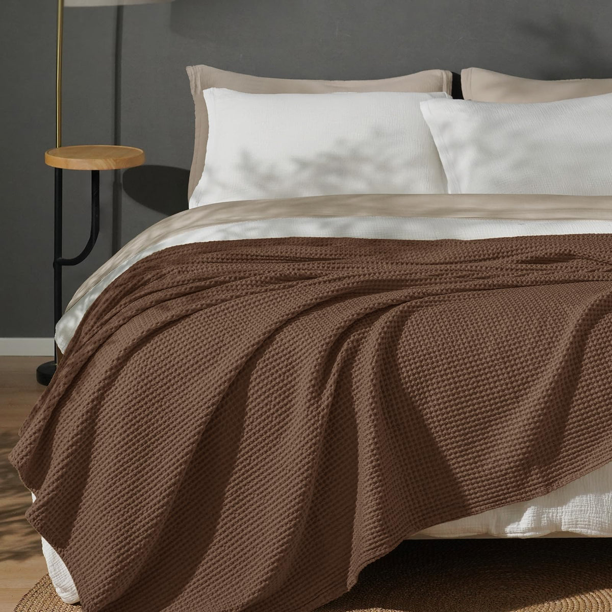 PHF 100% Cotton Waffle Blanket Lightweight Breathable, Twin Size, White