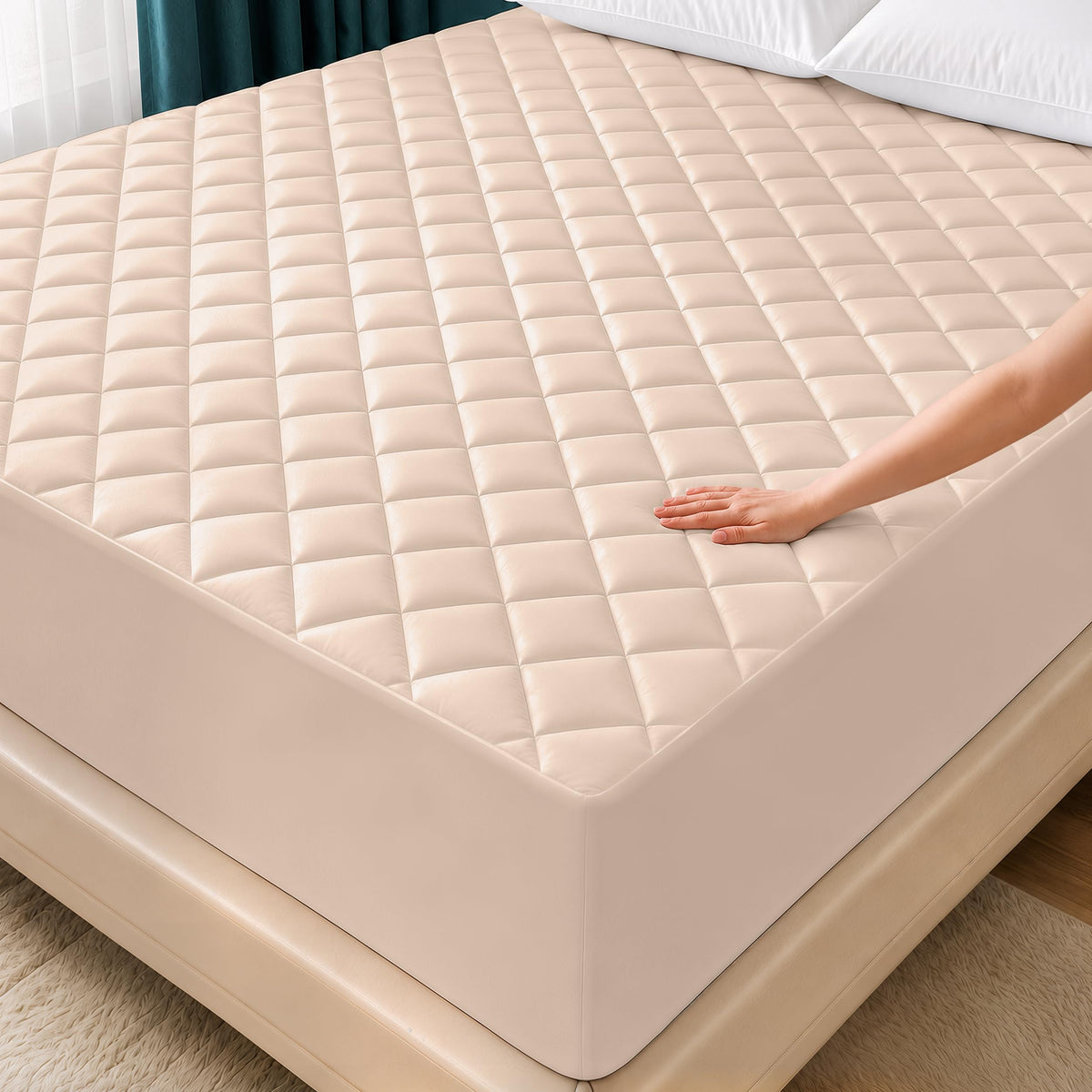 Queen Mattress Pad, Quilted Mattress Protector Topper fits 16" Deep Pocket