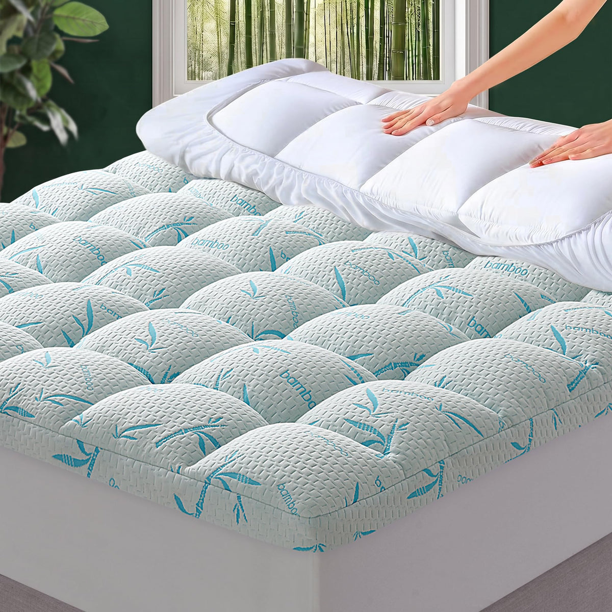 4 Inch Mattress Topper Memory Foam Cooling Bamboo Queen Size