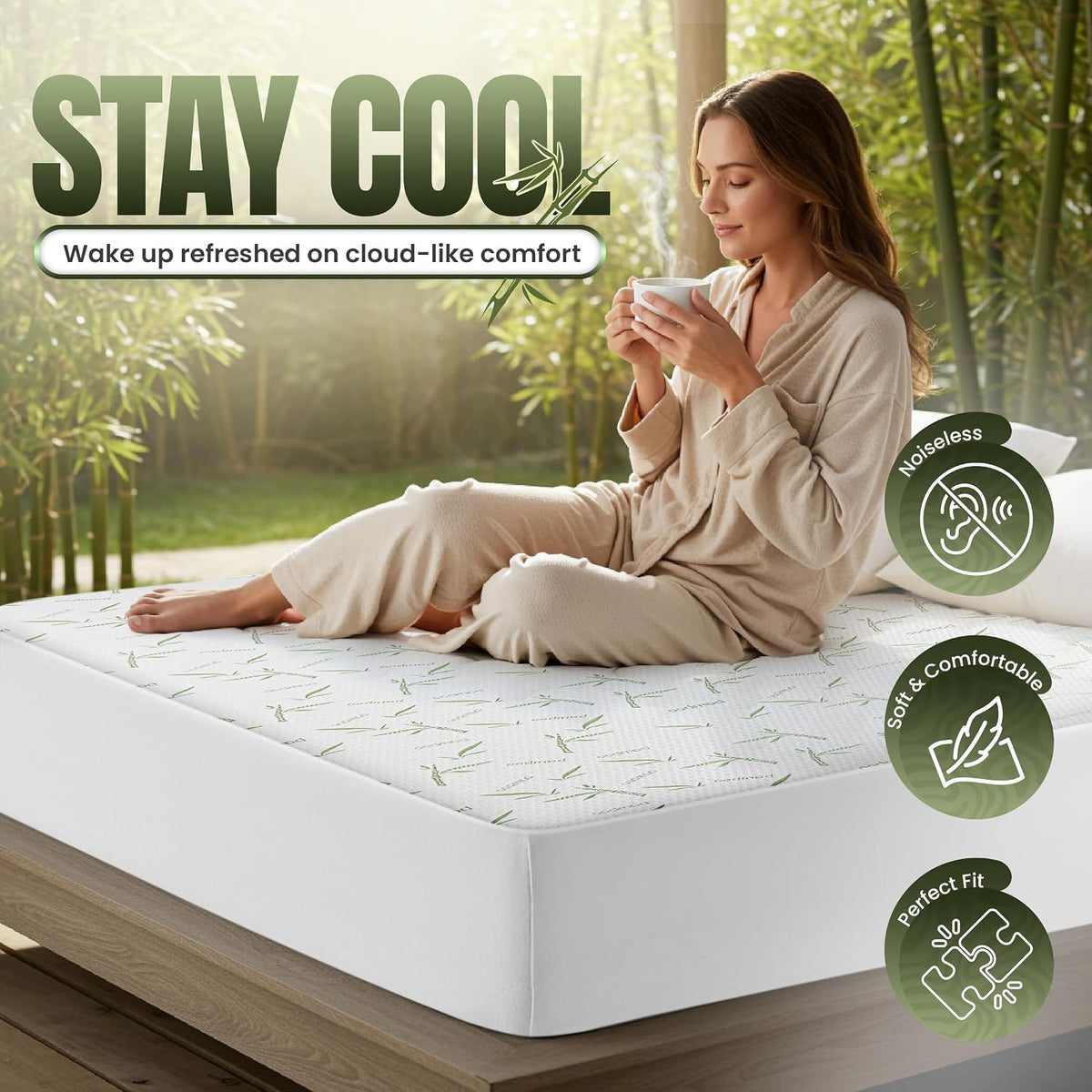 Bamboo Viscose Waterproof Mattress Protector Queen Size, 17" Deep Pocket