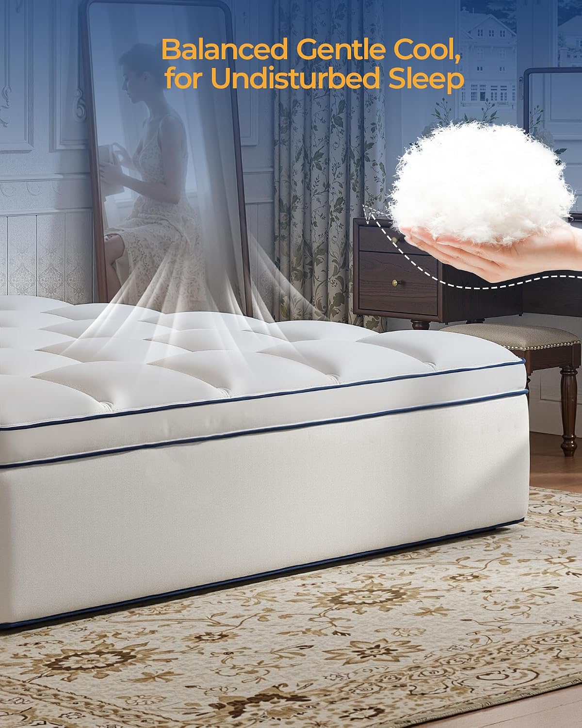 Kayfia Full Mattress Topper, Thick Mattress Pad for Back Pain Relief, White