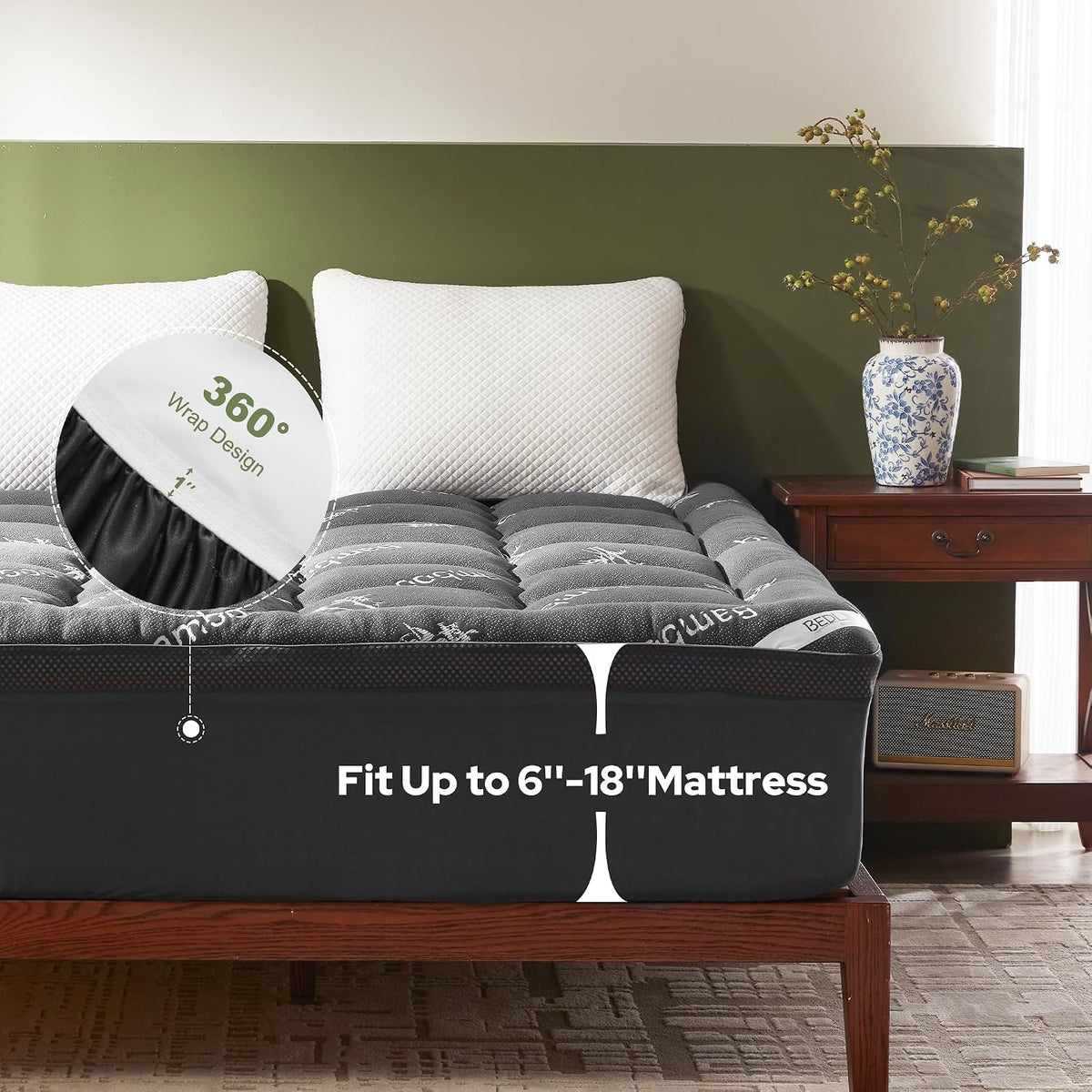 BEDLORE 4 Inch Dual Layer Memory Foam Mattress Topper Queen