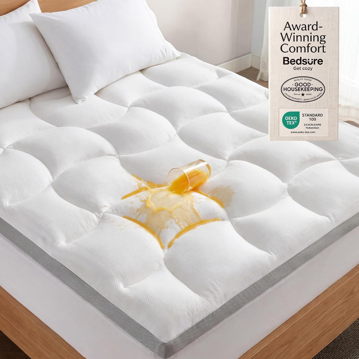 Bedsure Pillow Top Mattress Topper Queen, Waterproof Mattress Protector