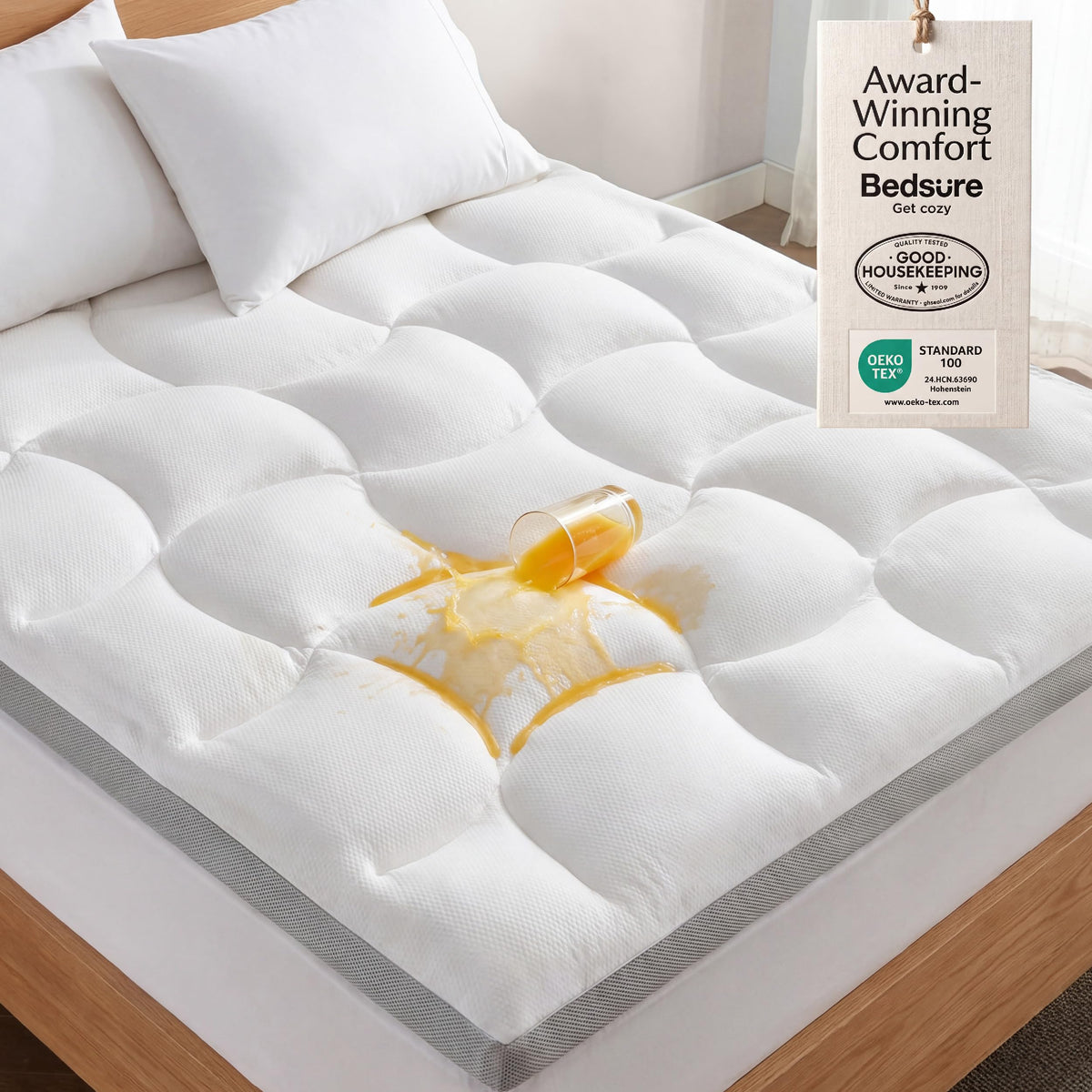 Bedsure Pillow Top Mattress Topper Queen, Waterproof Mattress Protector