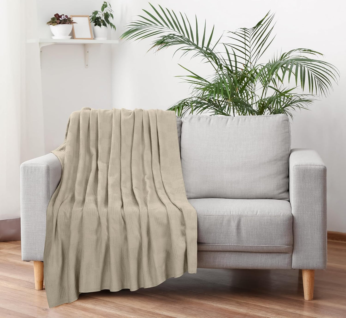 Utopia Bedding 100% Cotton Thermal Blanket Khaki Twin, 90x72 Inches