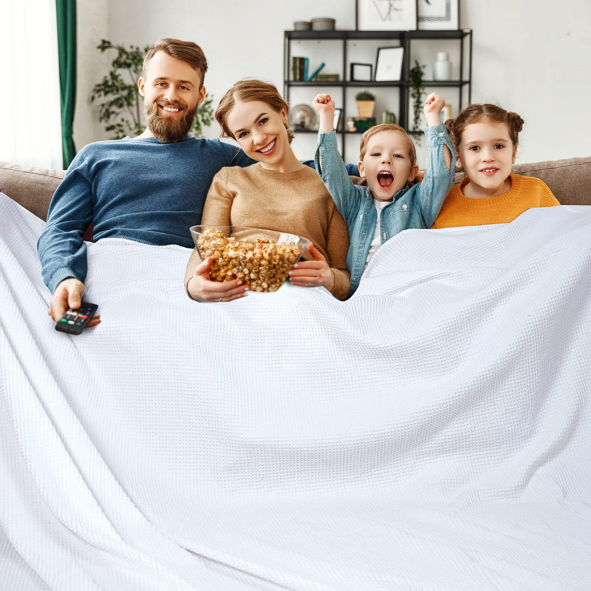 PHF 100% Cotton Waffle Blanket Lightweight Breathable, Twin Size, White