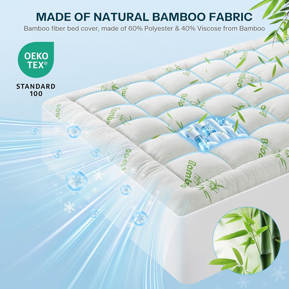 Waterproof Queen Size Mattress Topper Viscose Derived from Bamboo, Extra Thick Mattress Pad for Back Pain, Cooling Mattress Protector with Deep Pocket 8"-21", Green,Queen