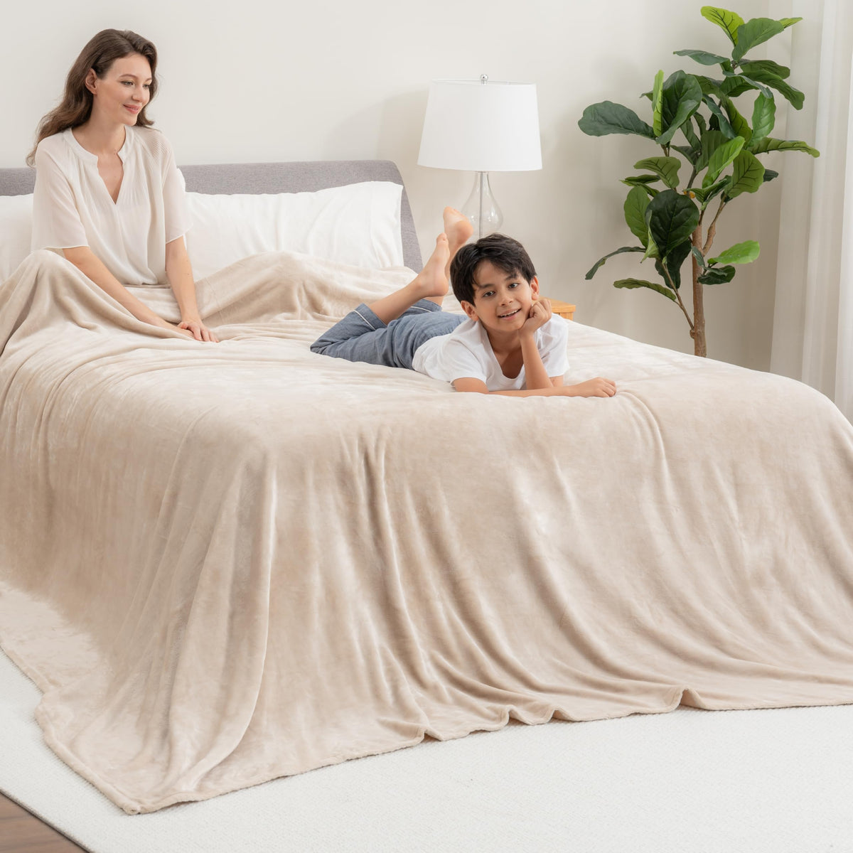Berkshire Blanket Classic VelvetLoft® Solid Throw Blanket, Lightweight Soft Fuzzy Plush Throw Blanket for Bed and Couch, Grain, 50x60 Inches