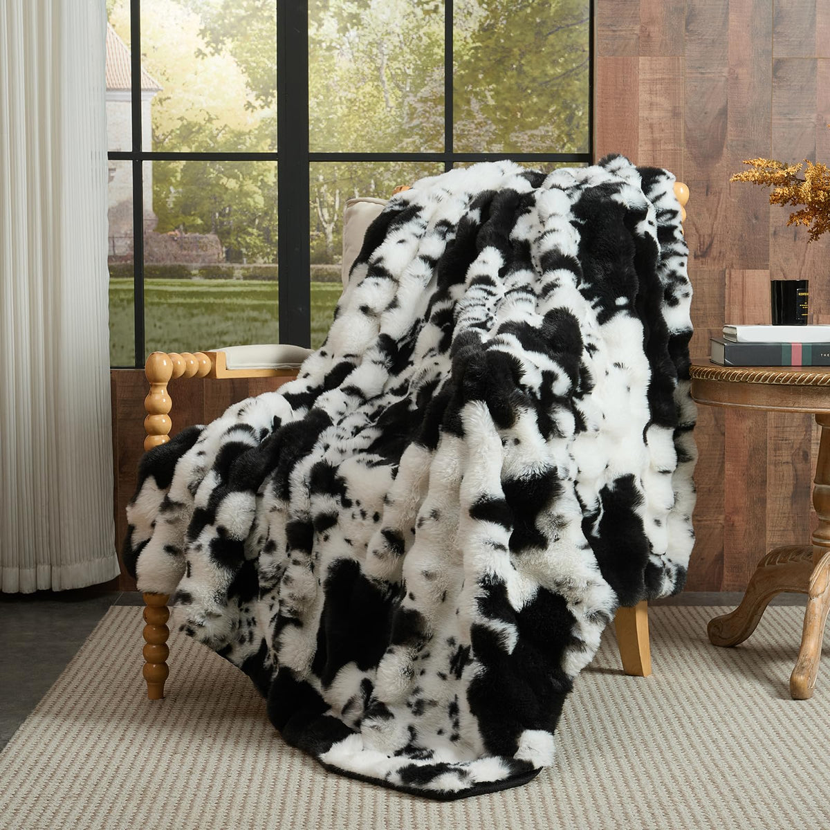 Lotus Karen Faux Fur Blanket - Cream White Twin Size, Big Bubble Rabbit Fluff, 60x80 Inches