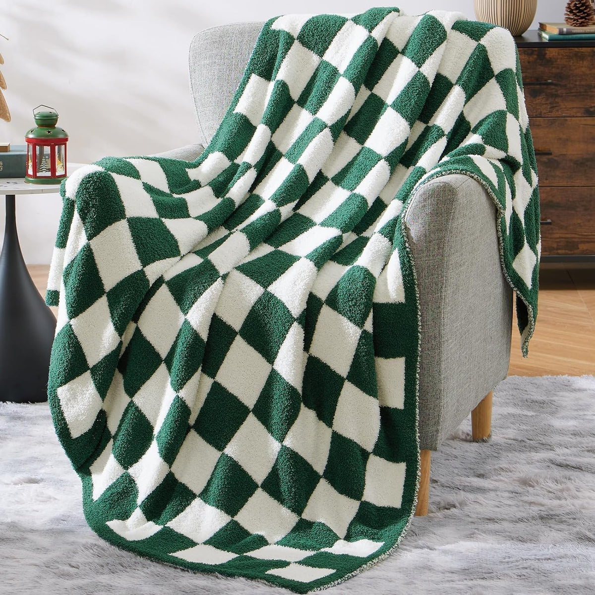 WRENSONGE Soft Checkered Throw Blanket for Couch-Cozy Fall Knitted Blankets