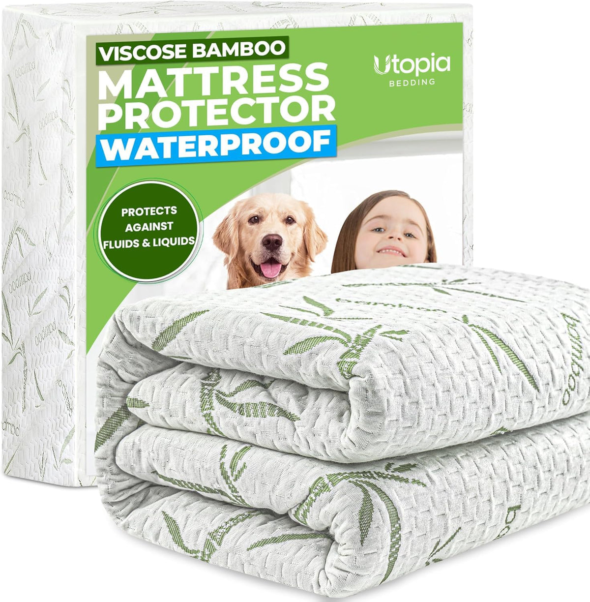Bamboo Viscose Waterproof Mattress Protector Queen Size, 17" Deep Pocket