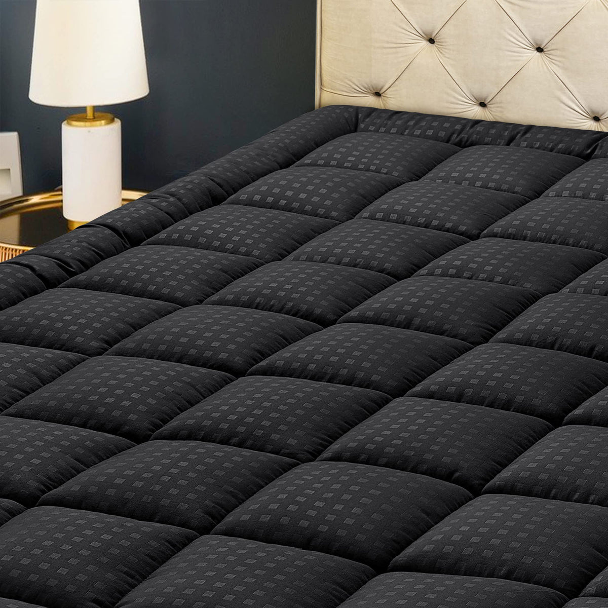 HYLEORY Queen Mattress Pad Quilted Fitted Mattress Protector Cooling Pillow Top Mattress Cover Breathable Fluffy Soft Mattress Topper with 8-21" Deep Pocket, Dark Grey