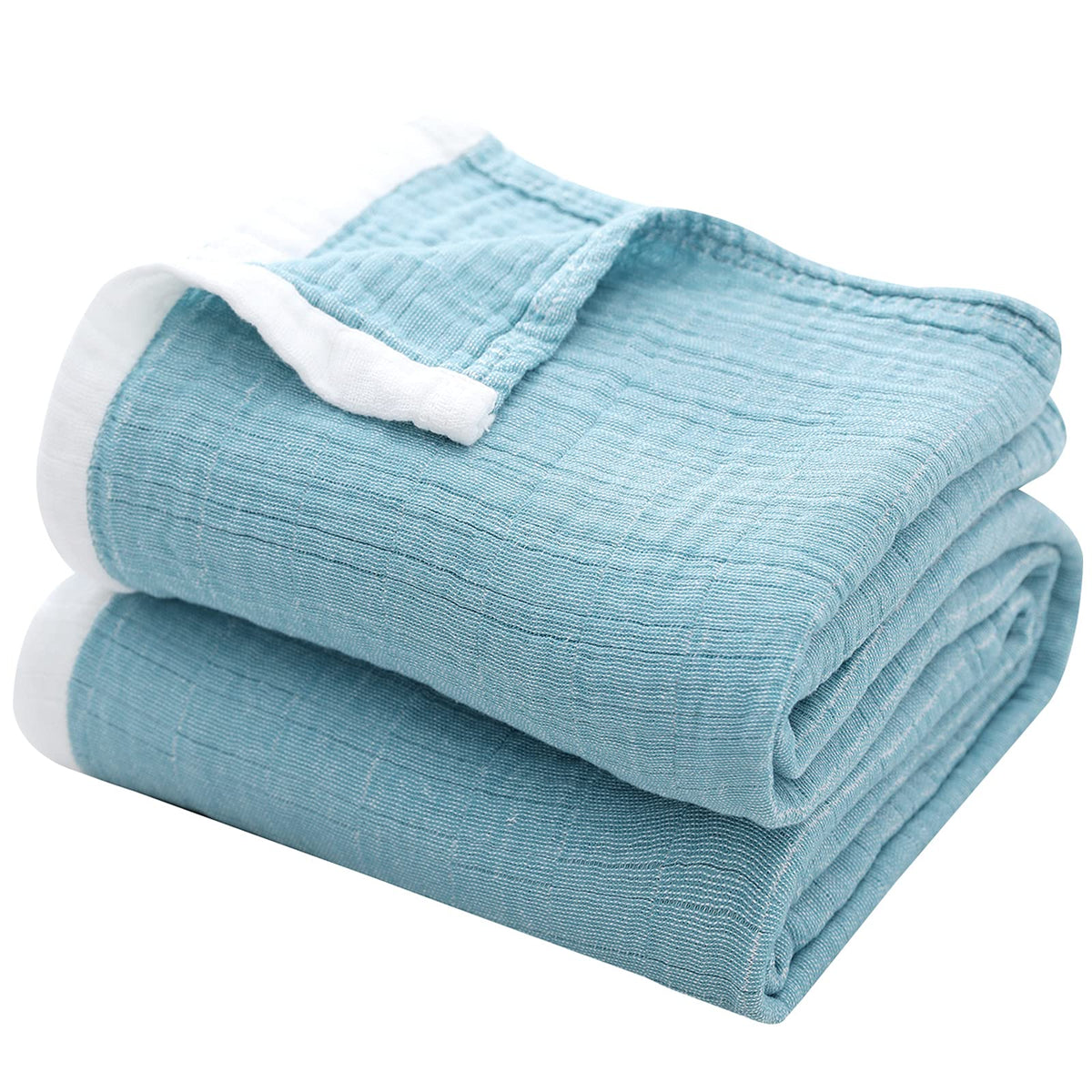 SE SOFTEXLY Muslin Throw Blanket, 4-Layer Dyed Yarn, 80”x90”, Denim Blue