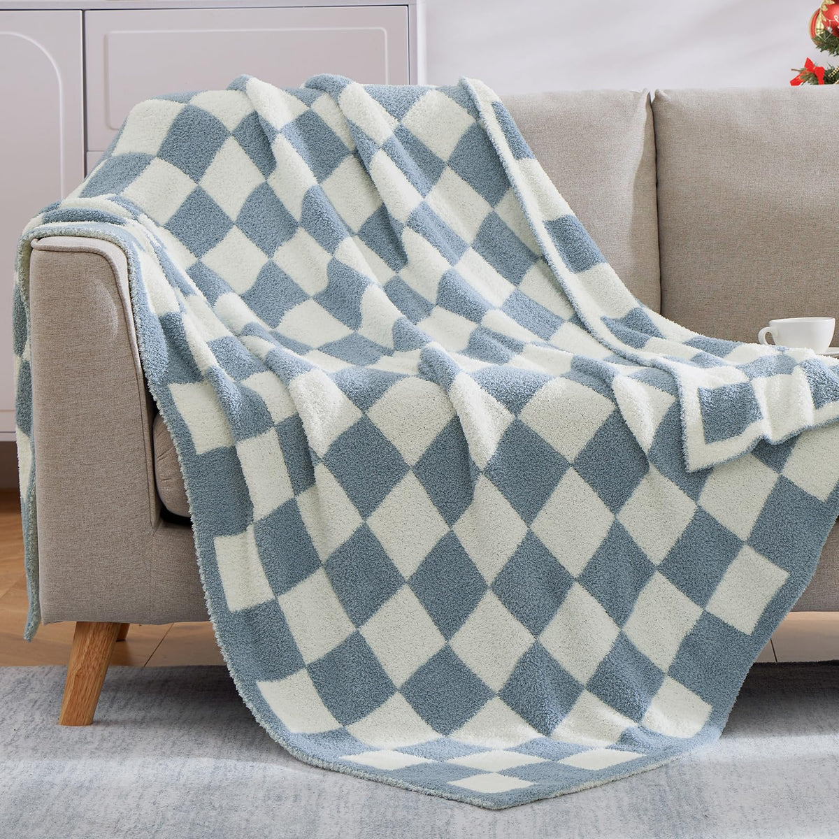 WRENSONGE Soft Checkered Throw Blanket for Couch-Cozy Fall Knitted Blankets