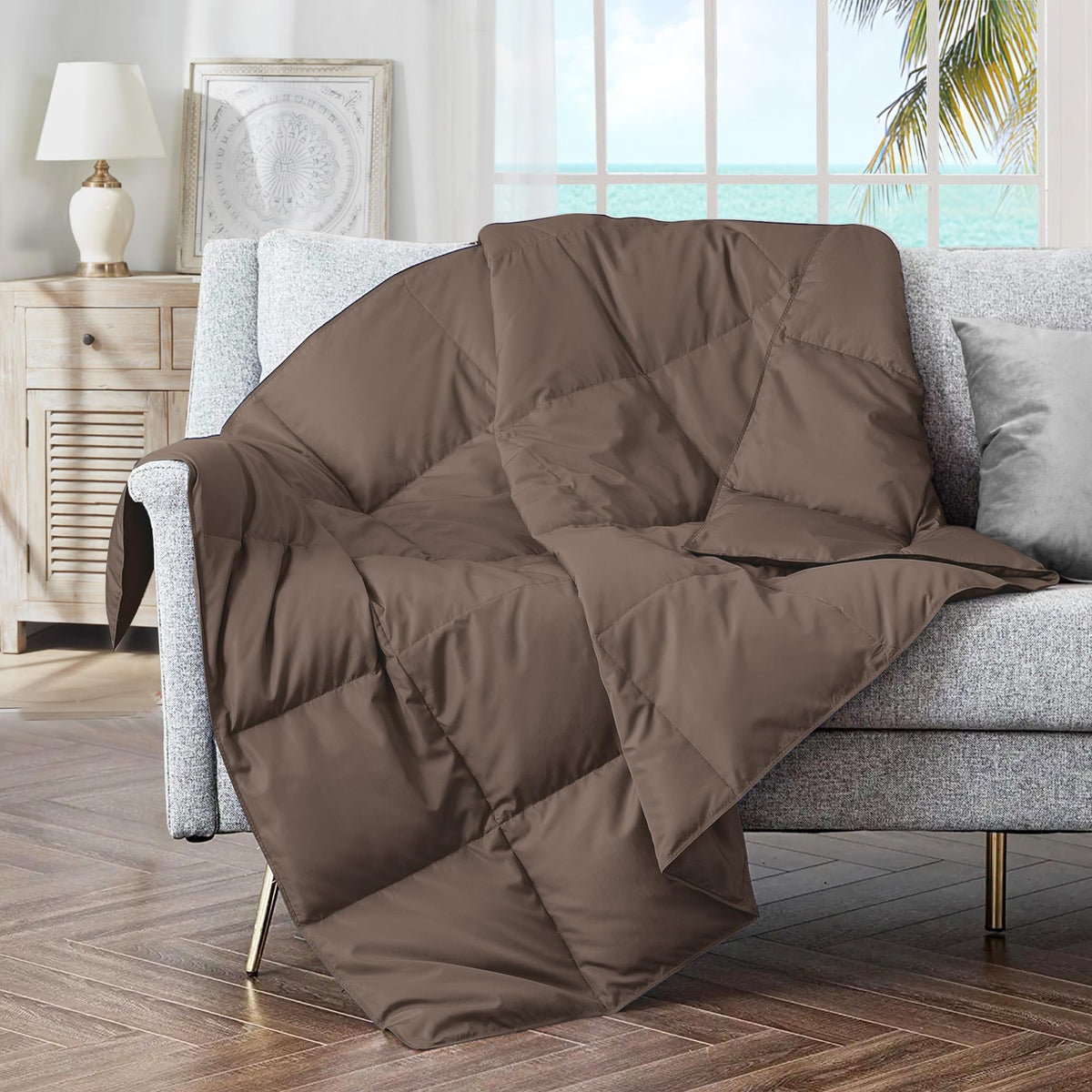 puredown® Soft Feather Down Throw Blanket Lightweight Packable Couch Throw for Indoor and Outdoor Use, Throw 50"X70", Navy