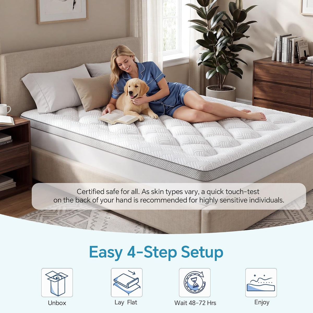 3 Inch Thick Queen Mattress Topper, Viscose Derived from Bamboo