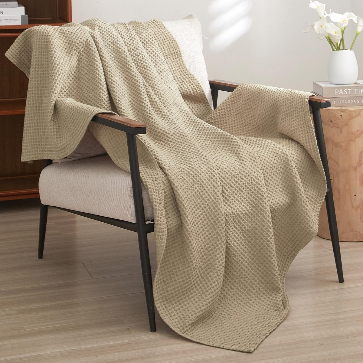 PHF 100% Cotton Waffle Blanket Lightweight Breathable, Twin Size, White