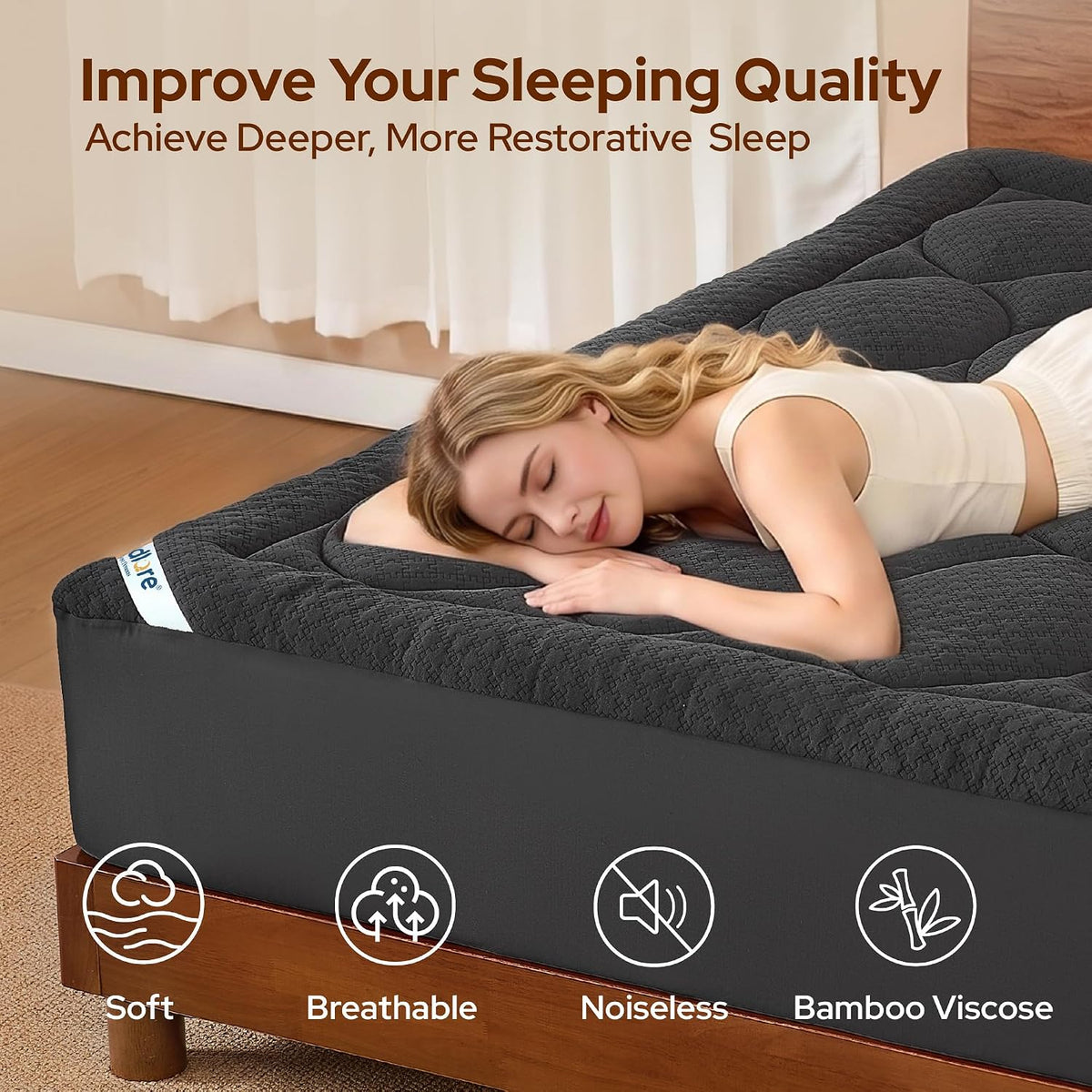 BEDLORE Queen Mattress Pad Cover, Cooling Bamboo Viscose Mattress Topper