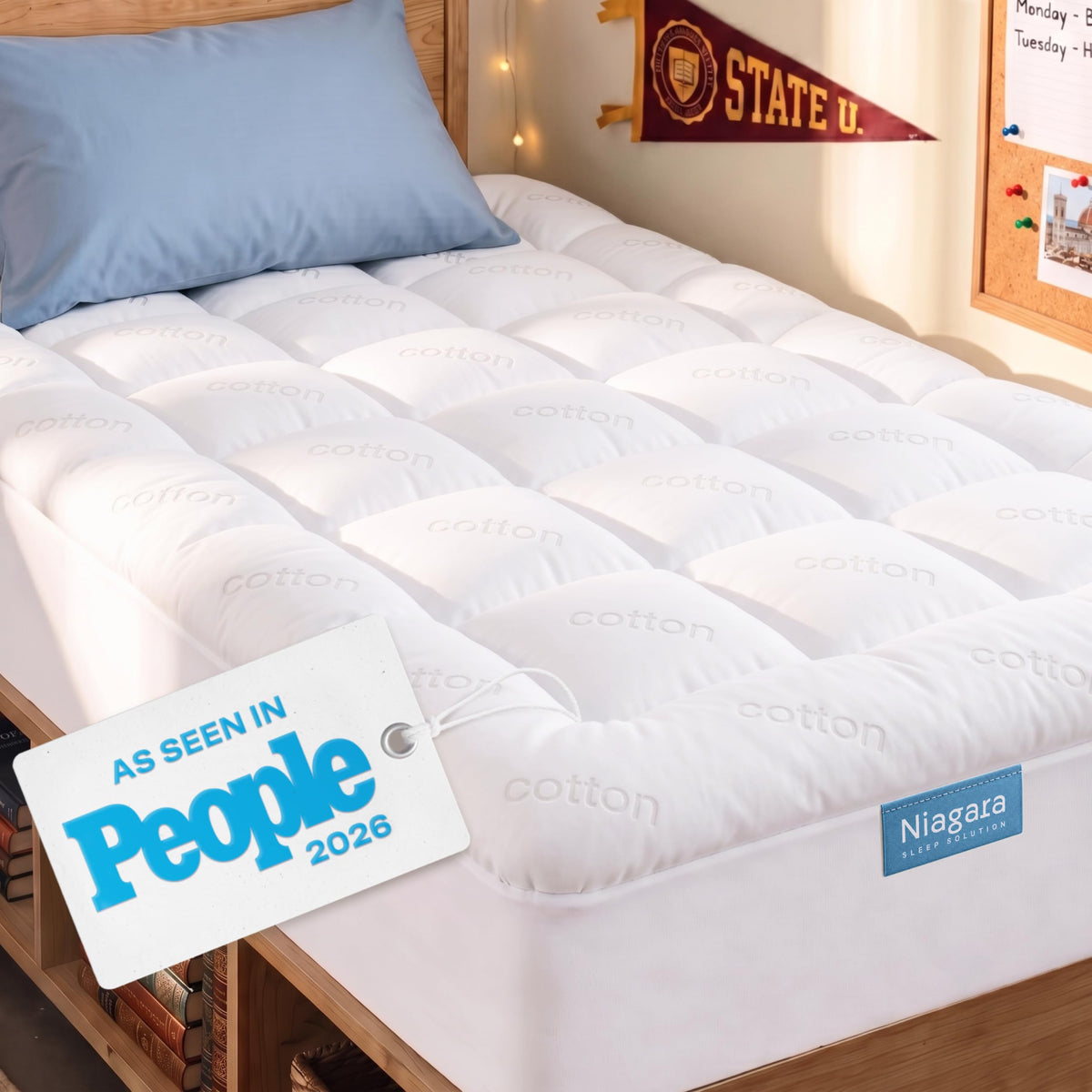 Niagara Sleep Solution 100% Cotton Top Queen Size Mattress Pad, Pillow Top