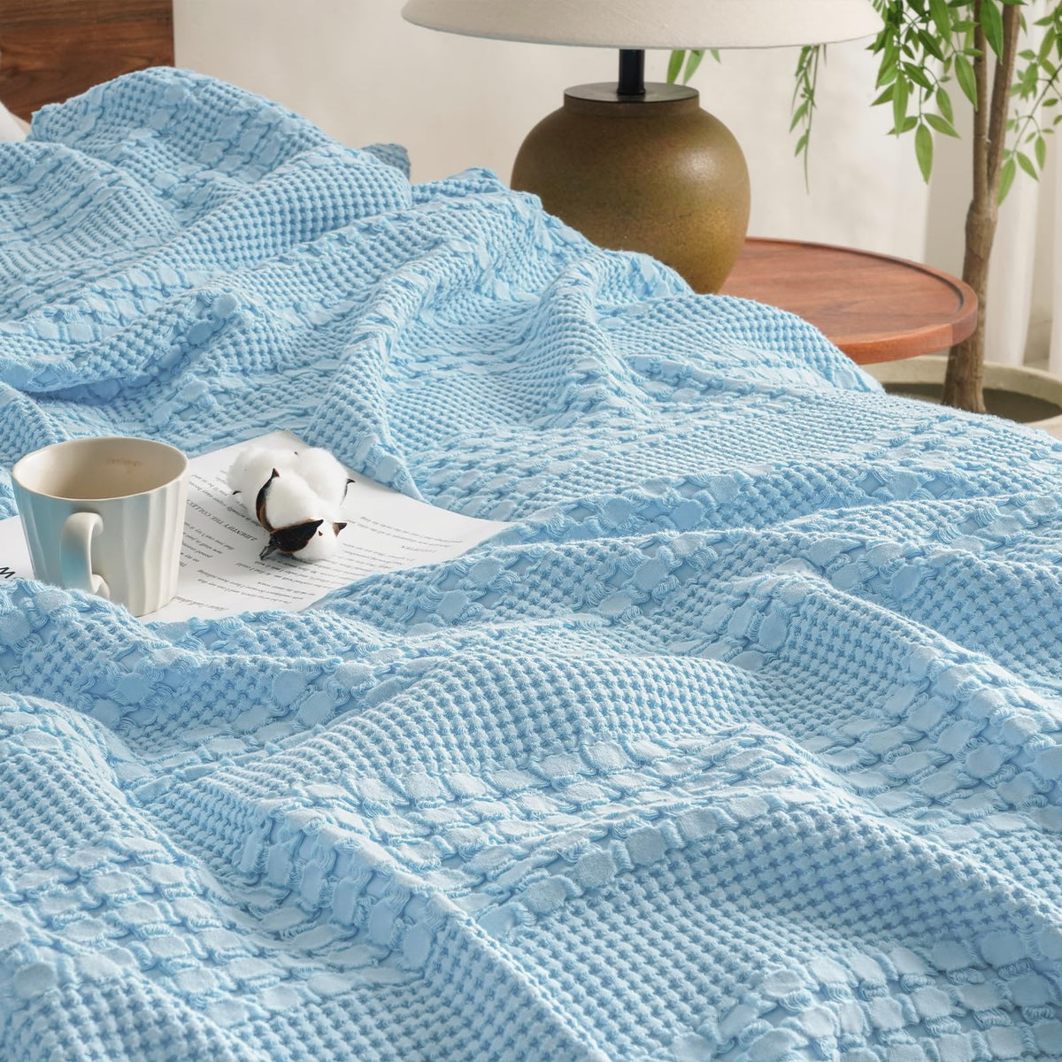 David's Home 100% Cotton Waffle Blanket King Size, Lightweight Breathable Soft Cooling Blanket for All Seasons, Gift for Women, Aesthetics Home Decor for Couch Sofa Bedding,Grey,108x90