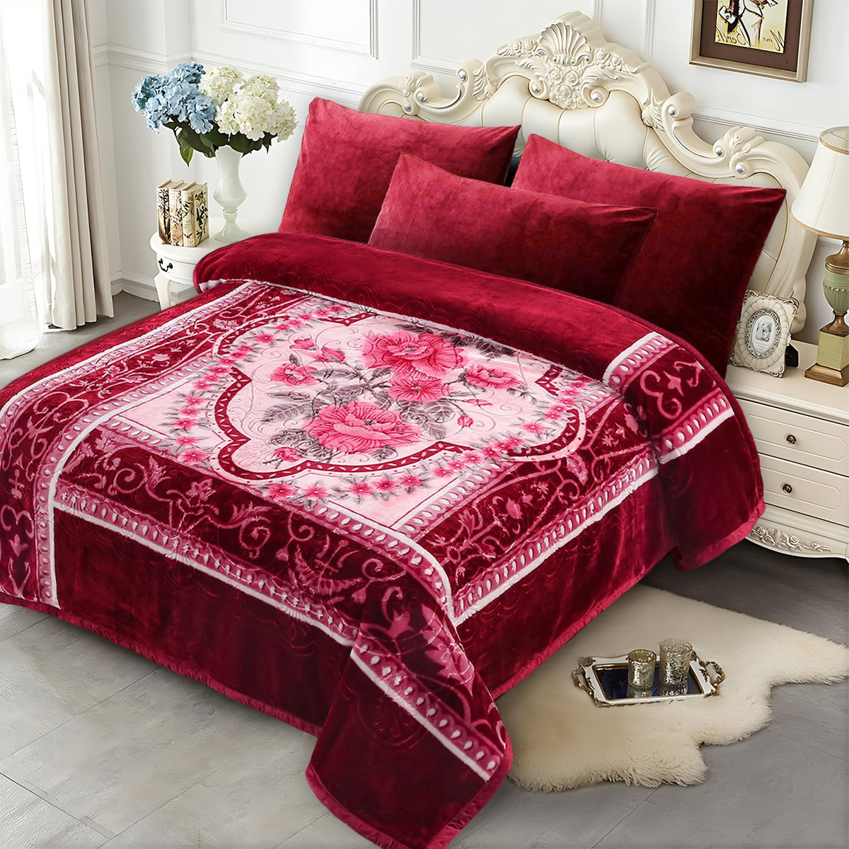 JYK Wolf Blanket Korean Style Queen Size Fleece Bed Blanket, 520GSM 2 Ply