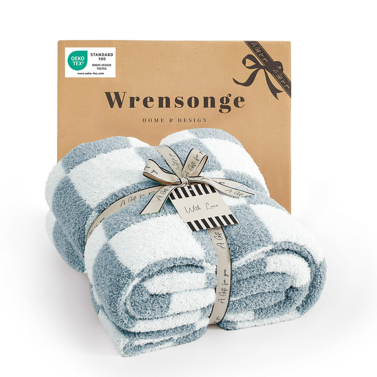 WRENSONGE Soft Checkered Throw Blanket for Couch-Cozy Fall Knitted Blankets