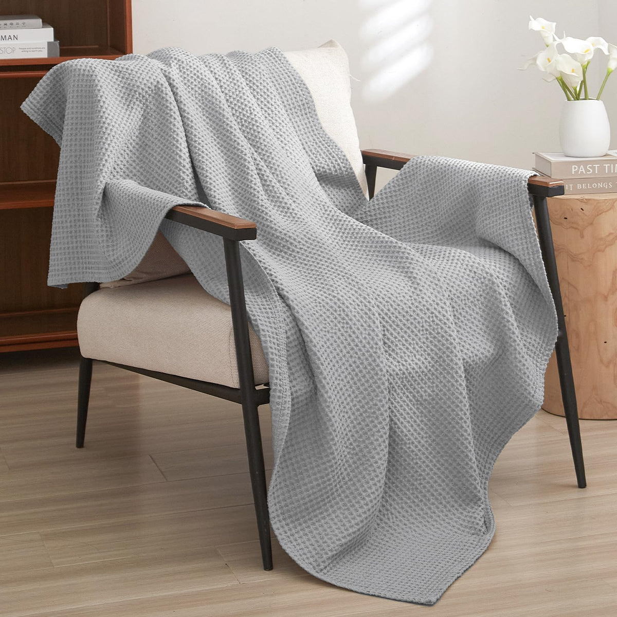 PHF 100% Cotton Waffle Blanket Lightweight Breathable, Twin Size, White