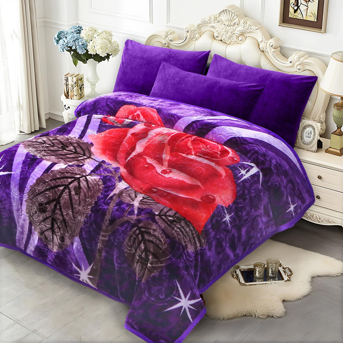 JYK Wolf Blanket Korean Style Queen Size Fleece Bed Blanket, 520GSM 2 Ply